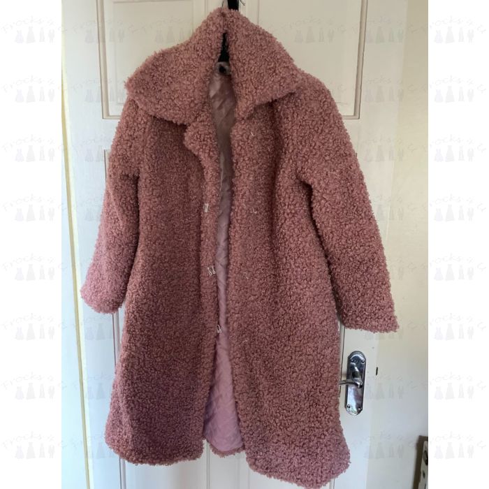 Pink long teddy bear coat cheap