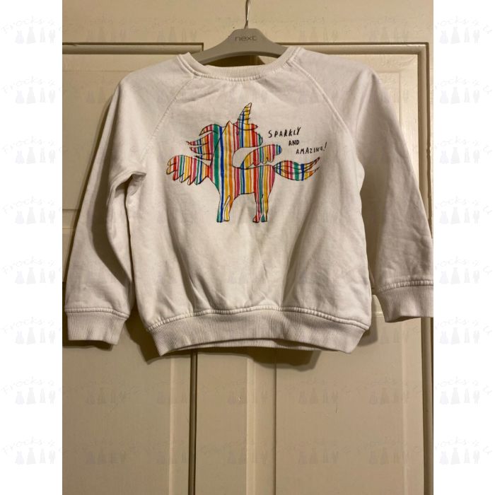 NEXT GIRLS WHITE JUMPER WITH UNICORN PRINT AGE 6 YEARS